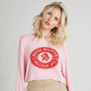 WildFox Hotel Wildfox Pink Red Print Reversed Sweat Shirt Women's (S) Great Cond